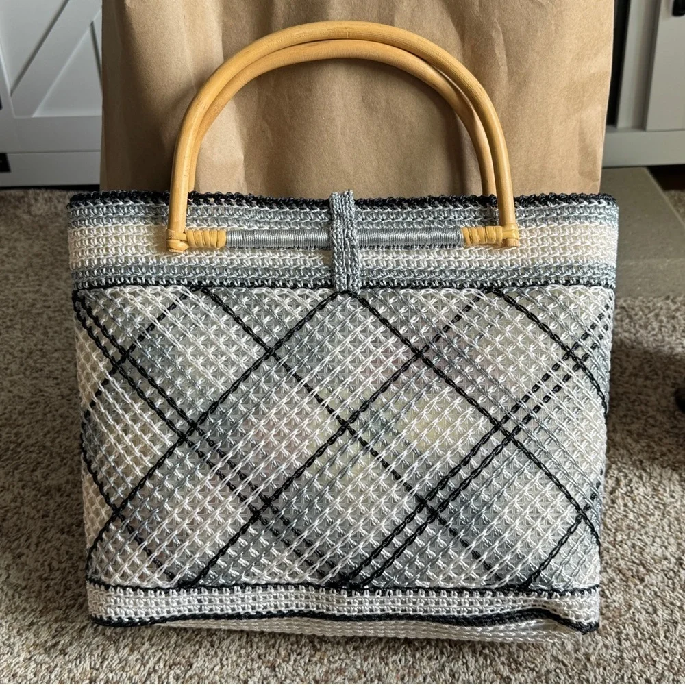 Elegant Woven‎ Handbag with Bamboo Handles